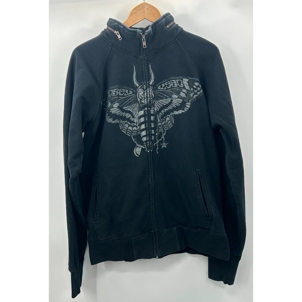 Vintage Y2K Obey Full Zip Faded Black Moth Sweatshirt Vintage Men’s XL Skater